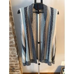 Loft Women's‎  blue and gray striped open-front knit Vest Cardigan Size Large